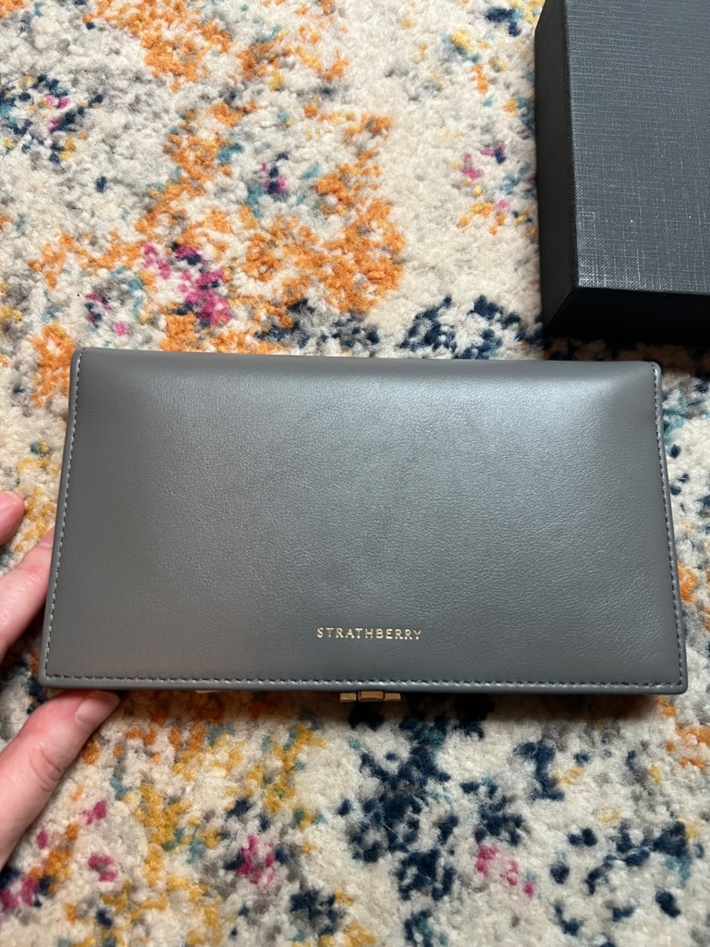 NWT Strathberry Grey Leather Wallet with Gold Bar Hardware - Picture 3 of 5